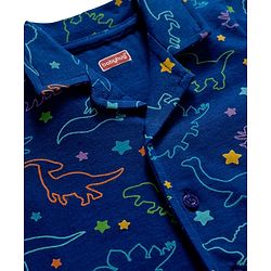 Babyhug Cotton Knit Full Co-ords Night Suit With Dino Print - Navy Blue
