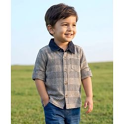 Babyhug 100% Cotton Woven Full Sleeves Shirt With Checks - Black