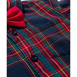 Babyhug Cotton Woven Full Sleeves Checks Shirt With Bow - Navy Blue & Red