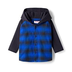 Babyhug Cotton Woven Full Sleeves Hooded Shirt With Checks - Blue