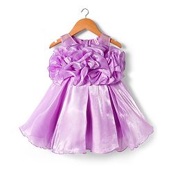 Babyhug Woven Sleeveless Party Dress with Floral Applique - Lavender