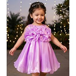Babyhug Woven Sleeveless Party Dress with Floral Applique - Lavender