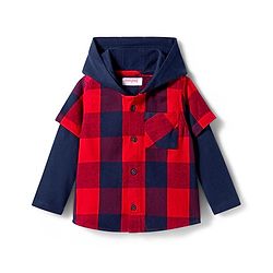 Babyhug Cotton Woven Full Doctor Sleeves Hooded Shirt with Checks -  Red