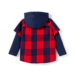 Babyhug Cotton Woven Full Doctor Sleeves Hooded Shirt with Checks -  Red