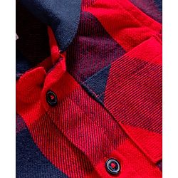 Babyhug Cotton Woven Full Doctor Sleeves Hooded Shirt with Checks -  Red