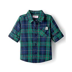 Babyhug Cotton Woven Full Sleeves Shirt With Checks - Green