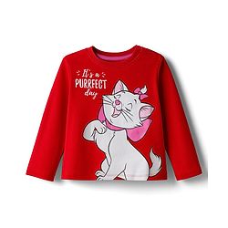 Babyhug Disney Single Jersey Knit Full Sleeves Night Suit With Marie Graphics - Red
