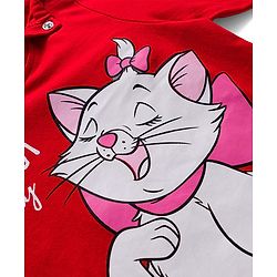 Babyhug Disney Single Jersey Knit Full Sleeves Night Suit With Marie Graphics - Red