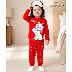 Babyhug Disney Single Jersey Knit Full Sleeves Night Suit With Marie Graphics - Red