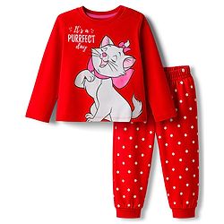 Babyhug Disney Single Jersey Knit Full Sleeves Night Suit With Marie Graphics - Red