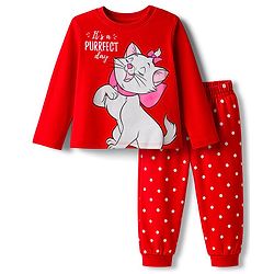 Babyhug Disney Single Jersey Knit Full Sleeves Night Suit With Marie Graphics - Red