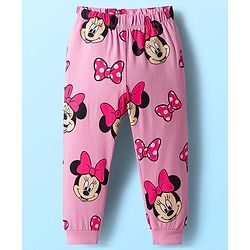 Babyhug Disney Single Jersey Knit Full Sleeves Night Suit With Minnie Mouse Graphics - White & Pink