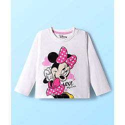 Babyhug Disney Single Jersey Knit Full Sleeves Night Suit With Minnie Mouse Graphics - White & Pink