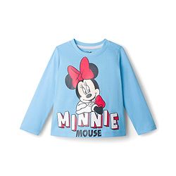 Babyhug Disney Single Jersey Knit Full Sleeves Night Suit With Minnie Mouse Graphics - Light Blue & Red