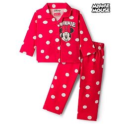 Babyhug Disney Single Jersey Knit Full Sleeves Night Suit With Minnie Mouse Graphics - Red