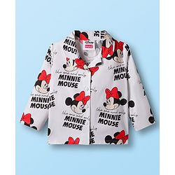 Babyhug Disney Single Jersey Knit Full Sleeves Co-ord Night Suit With Minnie Mouse Print - White