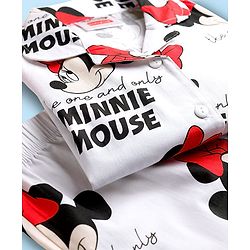 Babyhug Disney Single Jersey Knit Full Sleeves Co-ord Night Suit With Minnie Mouse Print - White