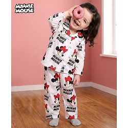 Babyhug Disney Single Jersey Knit Full Sleeves Co-ord Night Suit With Minnie Mouse Print - White