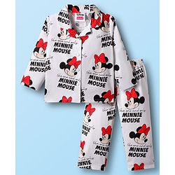Babyhug Disney Single Jersey Knit Full Sleeves Co-ord Night Suit With Minnie Mouse Print - White