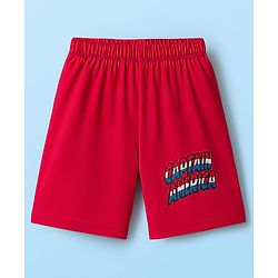 Babyhug Marvel Single Jersey Knit Half Sleeves Shorts Night Suit With Captain America Graphics - Red & White