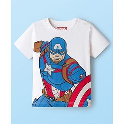 Babyhug Marvel Single Jersey Knit Half Sleeves Shorts Night Suit With Captain America Graphics - Red & White