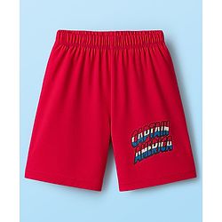 Babyhug Marvel Single Jersey Knit Half Sleeves Shorts Night Suit With Captain America Graphics - Red & White