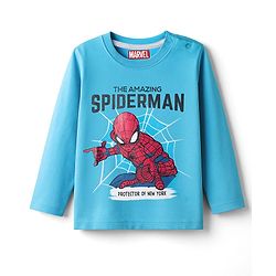 Babyhug Marvel Single Jersey Knit Full Sleeves Night Suit with Spider-Man Graphics - Light & Teal Blue