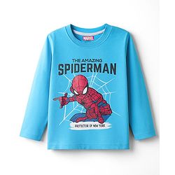 Babyhug Marvel Single Jersey Knit Full Sleeves Night Suit with Spider-Man Graphics - Light & Teal Blue
