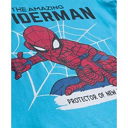 Babyhug Marvel Single Jersey Knit Full Sleeves Night Suit with Spider-Man Graphics - Light & Teal Blue