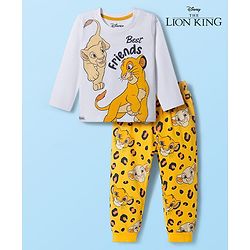 Babyhug Disney Single Jersey Knit Full Sleeves Night Suit With Lion King Graphics - White & Yellow
