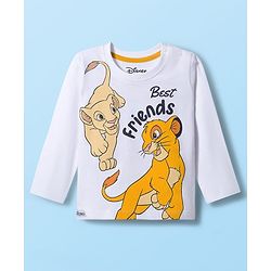 Babyhug Disney Single Jersey Knit Full Sleeves Night Suit With Lion King Graphics - White & Yellow