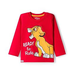 Babyhug Disney Single Jersey Knit Full Sleeves Night Suit With Lion King Graphics - Red