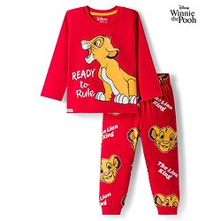 Babyhug Disney Single Jersey Knit Full Sleeves Night Suit With Lion King Graphics - Red