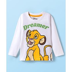 Babyhug Disney Single Jersey Knit Full Sleeves Night Suit With Lion King Graphics - White & Olive Green