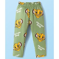Babyhug Disney Single Jersey Knit Full Sleeves Night Suit With Lion King Graphics - White & Olive Green