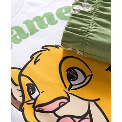 Babyhug Disney Single Jersey Knit Full Sleeves Night Suit With Lion King Graphics - White & Olive Green