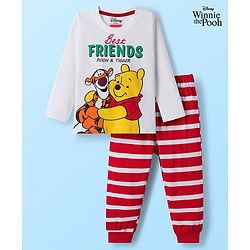 Babyhug Disney Single Jersey Knit Full Sleeves Night Suit With Winnie The Pooh Graphics - White & Red