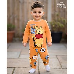 Babyhug Disney Single Jersey Knit Full Sleeves Night Suit With Winnie The Pooh Graphics - Orange
