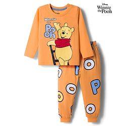 Babyhug Disney Single Jersey Knit Full Sleeves Night Suit With Winnie The Pooh Graphics - Orange