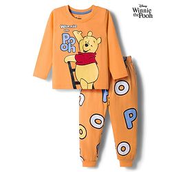 Babyhug Disney Single Jersey Knit Full Sleeves Night Suit With Winnie The Pooh Graphics - Orange