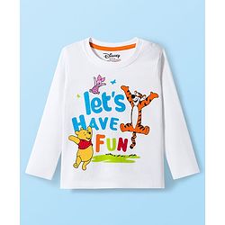 Babyhug Disney Single Jersey Knit Full Sleeves Night Suit With Winnie The Pooh Graphics - White & Light Blue