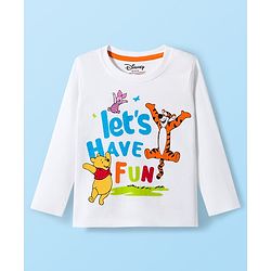Babyhug Disney Single Jersey Knit Full Sleeves Night Suit With Winnie The Pooh Graphics - White & Light Blue