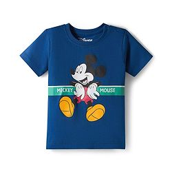 Babyhug Disney Single Jersey Knit Half Sleeves Shorts Night Suit With Mickey Mouse Graphics - Navy Blue