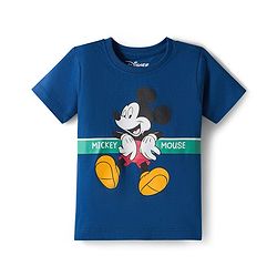 Babyhug Disney Single Jersey Knit Half Sleeves Shorts Night Suit With Mickey Mouse Graphics - Navy Blue