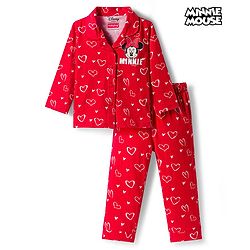 Babyhug Disney Single Jersey Knit Full Sleeves Co-ords Night Suit with Minnie Mouse Graphic - Red