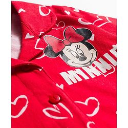 Babyhug Disney Single Jersey Knit Full Sleeves Co-ords Night Suit with Minnie Mouse Graphic - Red