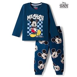 Babyhug Disney Single Jersey Knit Full Sleeves Night Suite with Mickey Mouse Graphic - Navy Blue