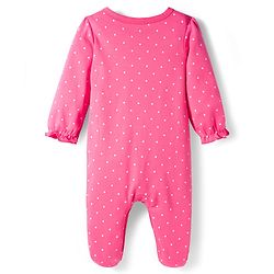 Babyhug Cotton Knit Full Sleeves Footed Polka Dot Printed Sleepsuit With Bird Patch & Hair Band - Pink