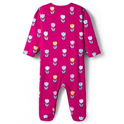 Babyhug Cotton Knti Full Sleeves Footed Sleepsuit With Floral Print & Headband - Pink