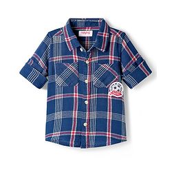 Babyhug Cotton Woven Full Sleeves Checks Shirt With Football Patch - Blue
